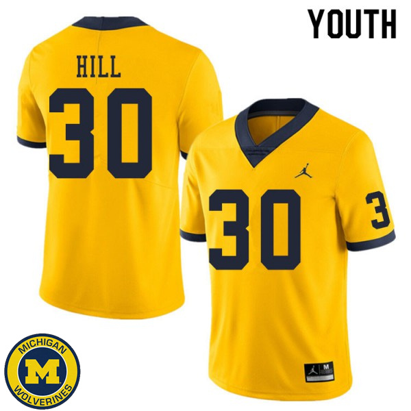 Youth University of Michigan #30 Daxton Hill Yellow Official Game Jersey